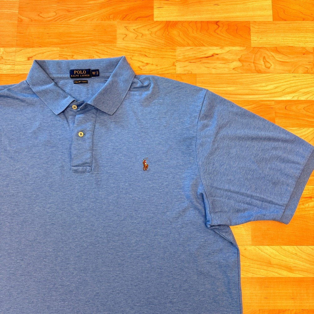 Vintage Polo Ralph Lauren Pima Soft Touch Polo Shirt Blue Heather Mens 2XLT Tall